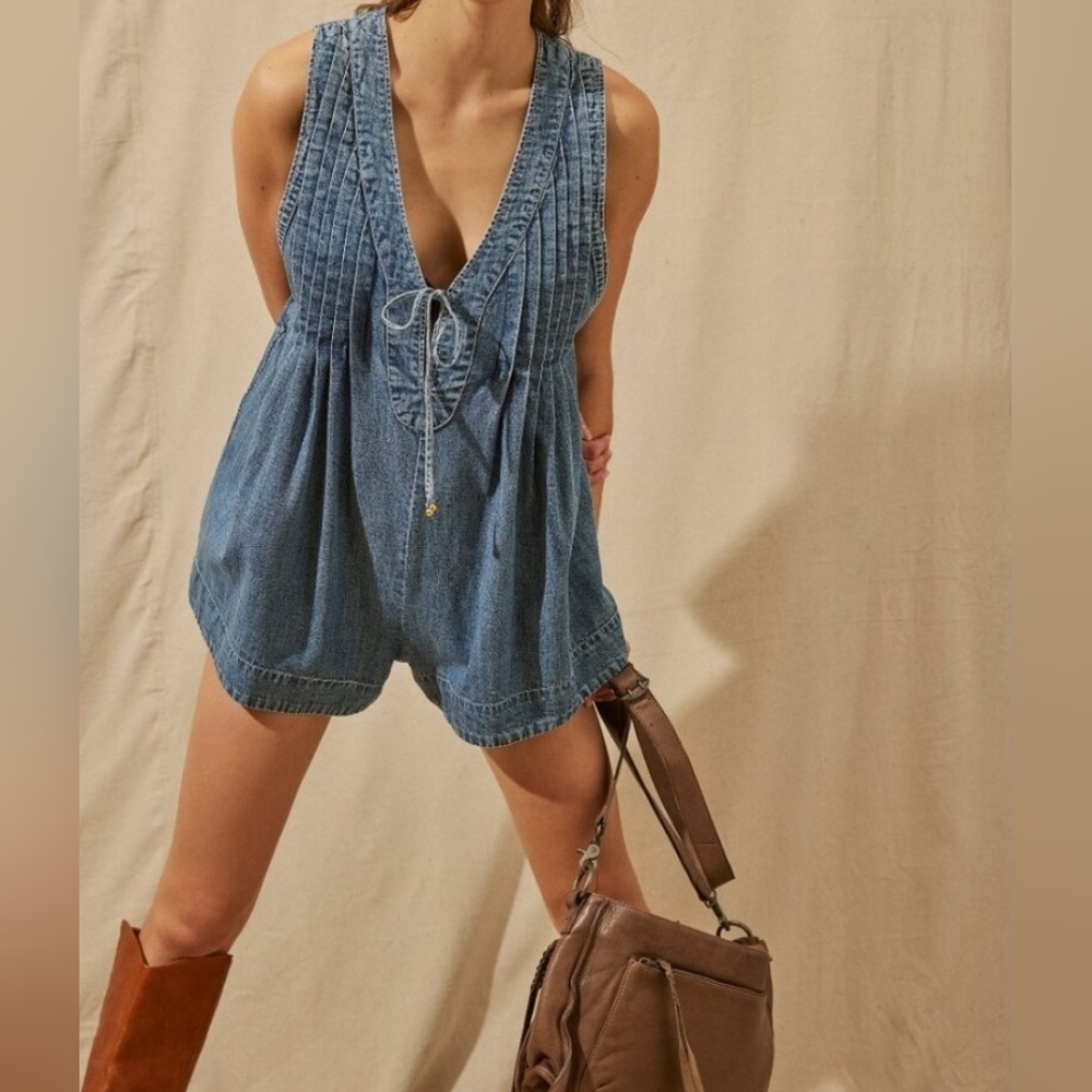 Free People Webster Romper/Falling Rain Wash - Picture 2 of 16
